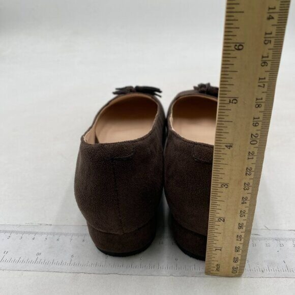 YDN Women Chunky Block Low Heel Loafers Square Toe Tassel Fringed Pumps Brown - Picture 5 of 8